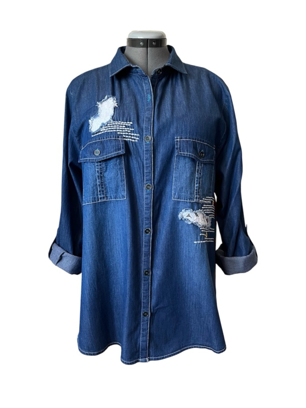 Bleu Bayou Mixed media denim shirt XL